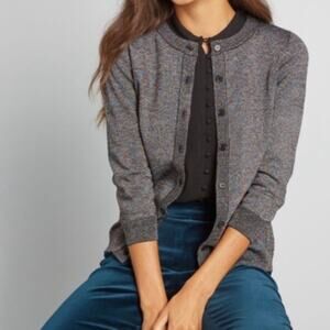 MODCLOTH Charter School 3/4 Sleeve Cardigan Sweater Metallic Black 4X